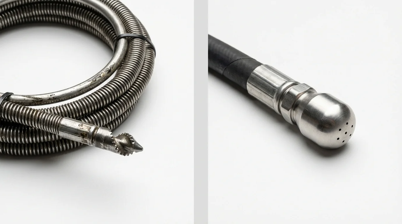 Drain snake cable and hydro jetting nozzle used for drain cleaning in White Hall, AR
