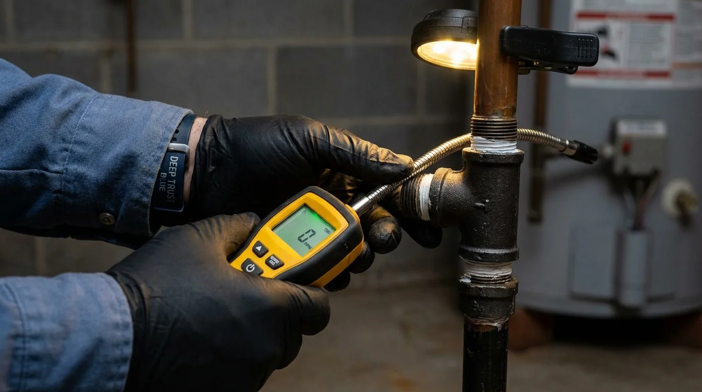 Gas leak detection with electronic sniffer by Johns Plumbing LLC in White Hall