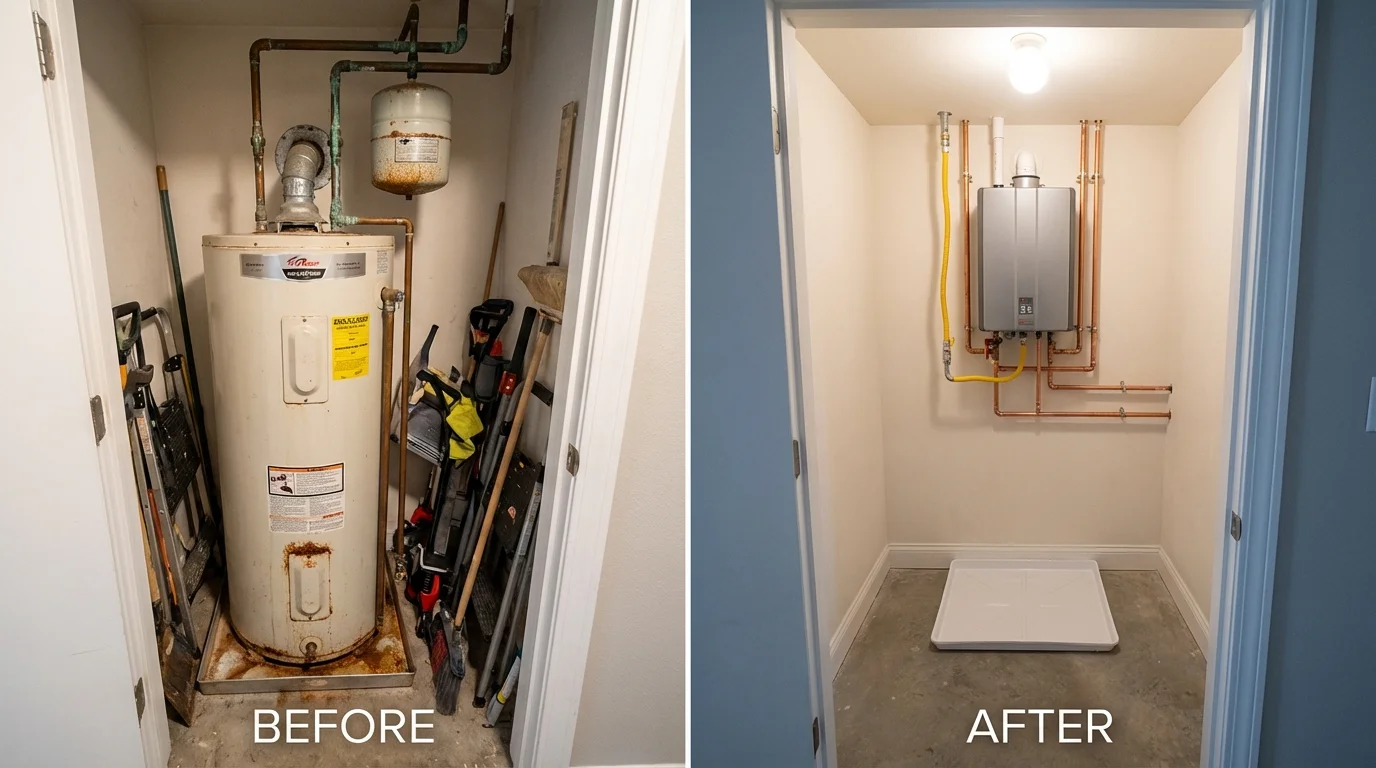 Tank water heater versus wall-mounted tankless unit comparison for White Hall, AR homeowners