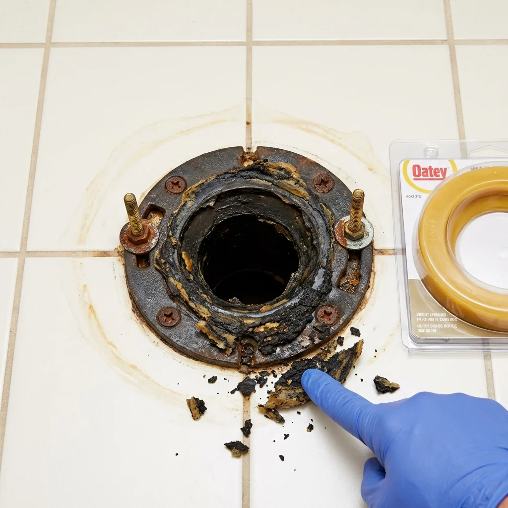 Failed wax ring showing water seepage at the base of a toilet in a White Hall, AR home